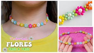 🌼COLLARCHOKER de FLORES 🌼con mostacillaschaquiras TUTORIAL paso a paso [upl. by Ardussi264]