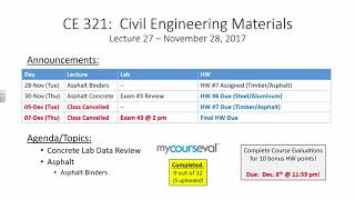 CE 321 Lecture 27 Asphalt Binders 20171128 [upl. by Bael]