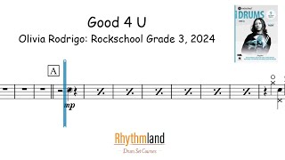 Drum score for beginners Good 4 U  Rockschool Grade 3 drums 2024 [upl. by Aifoz]