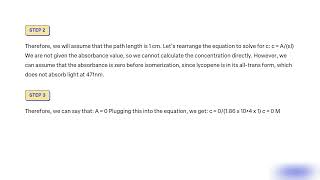 Calculate the concentration of the lycopene solution in the spectrophotometer cell before isomerizat [upl. by Meingolda]