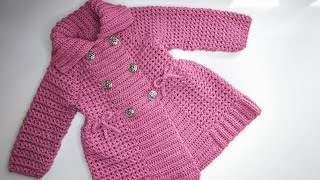 Crochet 73 How to crochet double breasted coat  cardigan for girls  Part 2 [upl. by Martijn]