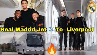 Real Madrid Stars Traveling to Liverpool ✈️🔥MbappeBellinghamArda Guler on BoardVinicius absent [upl. by Alebasi]