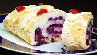 Köstliches BaiserrolleRezept mit Blaubeerfüllung  Einfache Dessertidee [upl. by Ahsinar]