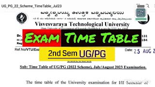 VTU 2nd Sem Exam Time Table  August September Exams 2023 [upl. by Opalina]