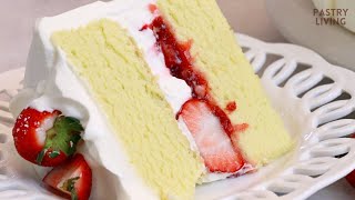 FLUFFY Strawberry Cream Cake  Chiffon Cake [upl. by Jacoby]