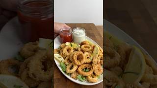 Crispy Fried Calamari with parmesan sauce and tomato sauce shorts calamari seafood crispy food [upl. by Nymassej]