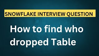 How to find who dropped Snowflake Table  Snowflake Interview Questions [upl. by Epotimet]