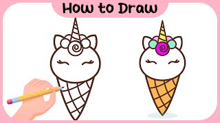 How to draw a Unicorn Ice Cream  Unicorn Ice Cream Drawing step by step [upl. by Aneleve601]