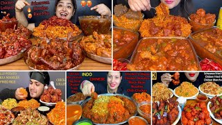 CHICKEN SCHEZWAN RICE amp CHICKEN SCHEZWAN NOODLES SPICY CHICKEN LOLLIPOP CHILLI CHICKENMUKBANG [upl. by Yesllek]