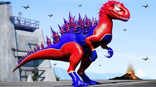 Spiderman Indominus Rex vs Super Tyrannosaurus Rex Jurassic World Evolution Dinosaurs Fighting TREX [upl. by Ainimre377]