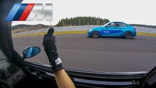 E46 M3 vs 400HP 335i vs M2 F87 on the Nürburgring Nordschleife BTG [upl. by Ennovaj]