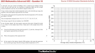 2023 Maths Advanced HSC Q18 How to find leastsquares regression line in bivariate data problem [upl. by Cohligan]