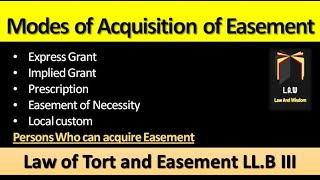 Modes of Acquisition of Easement  Law of Torts and Easement [upl. by Lanford]