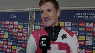 Stefan Küng  Interview at the finish  UEC Championships LimbourgFlanders 2024 [upl. by Aihsekin]