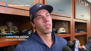 An emotional Christian Yelich on a clearly emotional topic for him his friend Bob Uecker [upl. by Tildy]