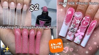 TESTING 2 POLYGEL FROM TEMU✨ PINK Y2K POLYGEL NAILS amp KAWAII CHARMS DESIGN  Nail Tutorial [upl. by Talia792]