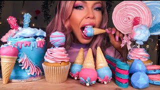 ASMR COTTON CANDY CAKE ICE CREAM CAKE POPS SPOONS BOBA JEWELS MARSHMELLOW LOLLIPOP MUKBANG 먹방 [upl. by Schmidt691]