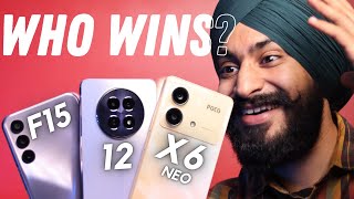 Best 5G Phone Under ₹15000  Samsung F15 vs Poco X6 Neo vs Realme 12 [upl. by Neicul286]