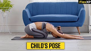 Childs Pose Balasana Form amp Tutorial Guide 30 Seconds  FlexXP [upl. by Haisoj]