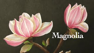 Pink magnolia acrylic painting  Round brush one stroke [upl. by Siva160]