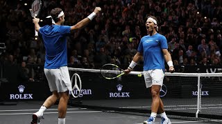 GOATS TEAM UP  Laver Cup 2017  FedererNadal v QuerreySock [upl. by Cuhp]