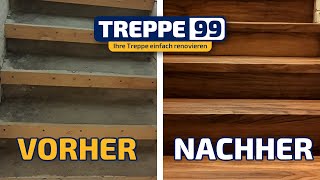 Treppenverkleidung Alte Treppe sanierenrenovieren mit dem Treppe99System aus Vinylboden [upl. by Seravat134]