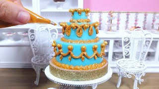 Miniature Blue and Gold Chocolate Wedding Cake  mini food ASMR [upl. by Bradski]