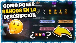 🛸COMO PONER LOS RANGOS EN LA DESCRIPCIÓN DE FREE FIRE  DESCRIPCIONES PARA FREE FIRE  DADJORE👌😱 [upl. by Mayfield61]