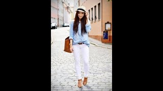 Blue denim shirt and white jeans outfit [upl. by Carolle]