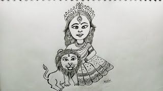 Durga ji drawing Outline  Pencil SketchHow to draw Durga step by stepDurga ji chitraNavratri [upl. by Adhamh125]