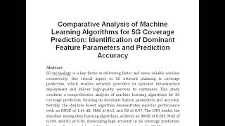 Comparative Analysis of Machine Learning Algorithms for 5G Coverage Prediction Identification of Dom [upl. by Ennovyhc586]