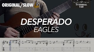 Desperado  Eagles Fingerstyle Tutorial with TAB [upl. by Lynnett]