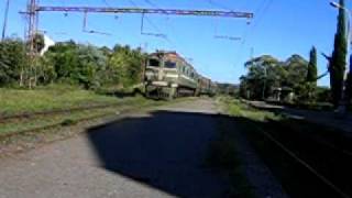 Arriving train Sukhum Sukhumi  Gudauta on st Novyi Afon with electric locomotive VL8 Abhazia [upl. by Ardnahc519]