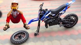 Kid Rides on Cross Dirt Motorcycle and the Wheel fell off Childrens Sport Bike [upl. by Chappie]