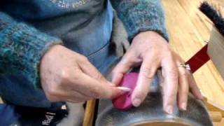 Pulling roving from off a manual Strauch Drum Carder using a diz [upl. by Danby]