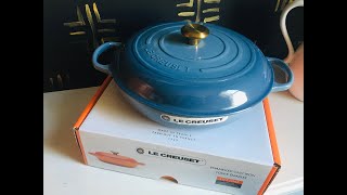 UNBOXING  REVIEW Le Creuset 5 Qt Braiser Color Chambray  November 2021 [upl. by Yraillih883]