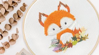 Embroidery For Beginers  Cute Fox Embroidery  Animal Embroidery Tutorials [upl. by Aivax]