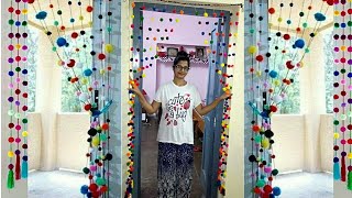 Pom pom door hanging toran Diy woolen toran  diy jhalartoranbandhanvar for DiwaliKarwachauth [upl. by Joerg753]