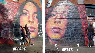 Repairing a Street Art Mural coated with Sherwin Williams anti Graffiti Coating [upl. by Fishback987]