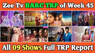 Zee Tv BARC TRP Report of Week 45  All 09 Shows Full TRP Report [upl. by Nylazor]