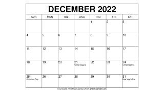 Printable December 2022 Calendar Templates with Holidays  Wiki Calendar [upl. by Tiffi967]