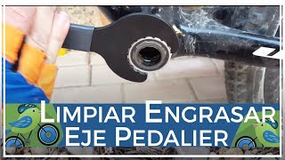 Cómo limpiar engrasar eje pedalier Shimano hollowtech bicicleta montaña [upl. by Ahseeyt]