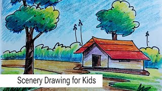 How to Make Scenery Drawing for Kids Drawing [upl. by Lemart]