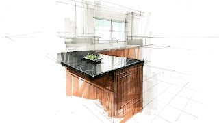 Tutorial  Hand Rendering Interior 160416 Kitchen Detail [upl. by Ailadgim699]