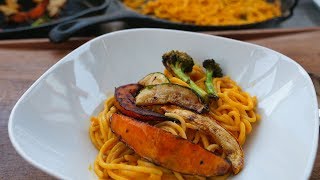 Vegetarisch grillen  Spaghetti mit Kürbis und gegrilltem Gemüse [upl. by Annahgiel341]