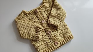 Crochet 47 How to crochet baby cardigan with fans Part 2 [upl. by Elamaj]