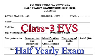 Class3 EVS Half Yearly Exam Question Paper  Term1 Session 202425 PM Shri Kendriya Vidyalaya [upl. by Marybeth970]