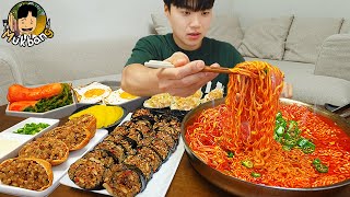 ASMR MUKBANG 직접 만든 해장 열라면 김밥 김치 유부초밥 먹방 RAMYEON amp KIMBAP MUKBANG EATING SOUND [upl. by Adia]