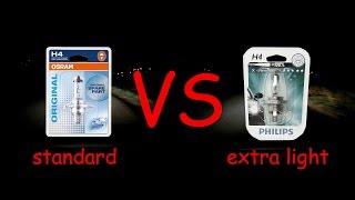 Standard Osram H4 vs Philips Xtreme Vision 100 standard vs extra light bulbs [upl. by Otxilac]