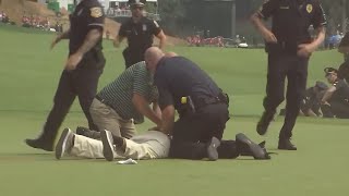 Protesters Storm Golf Course During Travelers Championship Game [upl. by Wallie285]